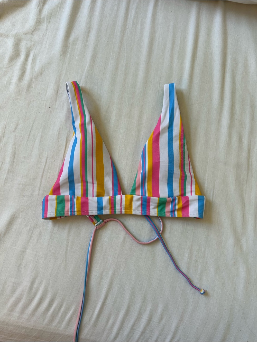 SHEIN Multicolor Striped Triangle Bikini Top - Pink, Yellow, Blue, Green